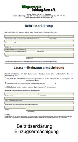 Beitrittserklärung +  Einzugsermächigung