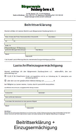 Beitrittserklärung +  Einzugsermächigung